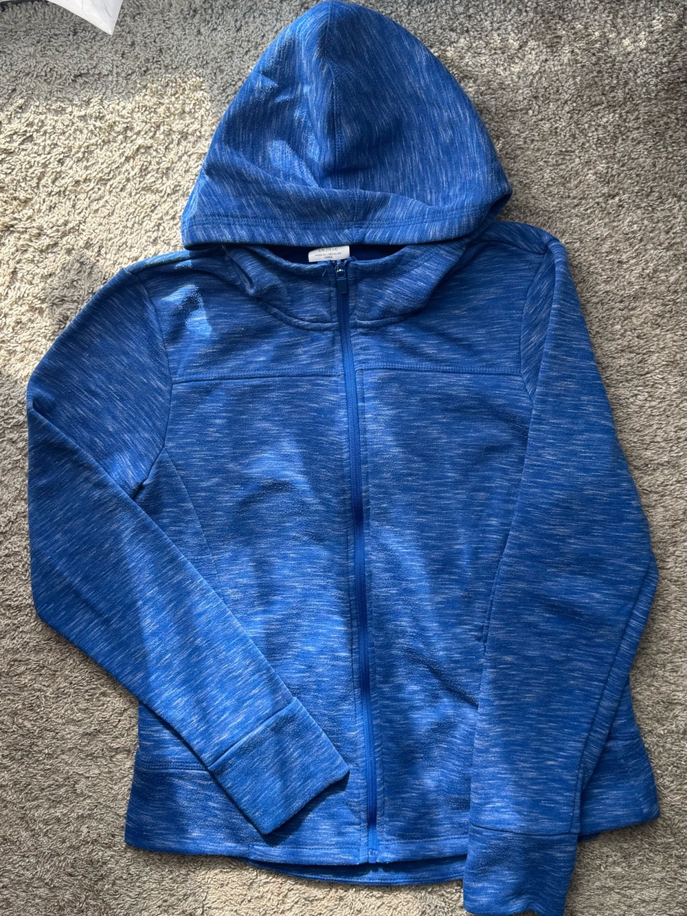 Danskin Now Girls Blue Space Dye Fleece Lined Zip Hoodie Jacket Size Large 12-14